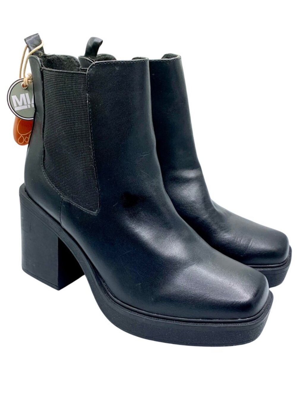 Mia Dru Ankle Boot Booties Black Square Toe Chunky Block Heel Pull On 9.5